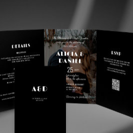 写真モダン白黒rsvp詳細結婚s 三つ折り招待状