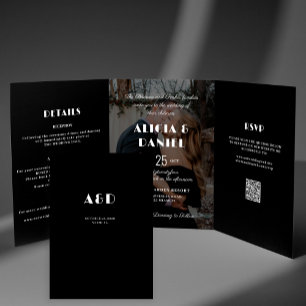 写真モダン白黒rsvp詳細結婚s 三つ折り招待状