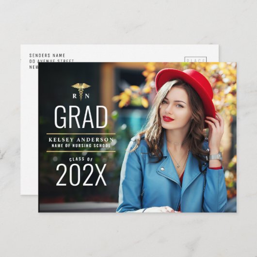 写真モダン看護学校の卒業発表 ポストカード (正面/裏面)