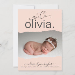 写真モダン破れた紙フレームの誕生発表 招待状