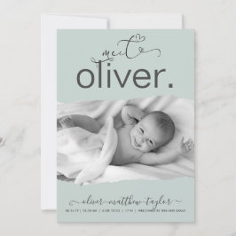 写真モダン破れた紙フレームの誕生発表 招待状