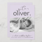 写真モダン破れた紙フレームの誕生発表 招待状 (正面/裏面)