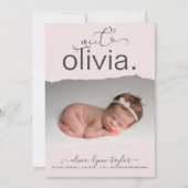 写真モダン破れた紙フレームの誕生発表 招待状 (正面)