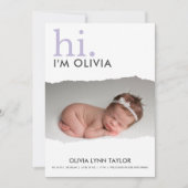 写真モダン破れた紙誕生のお知らせ 招待状 (正面)