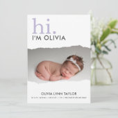 写真モダン破れた紙誕生のお知らせ 招待状 (スタンド正面)