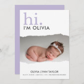 写真モダン破れた紙誕生のお知らせ 招待状 (正面/裏面)