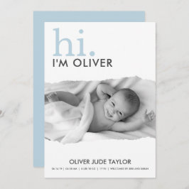 写真モダン破れた紙誕生のお知らせ 招待状