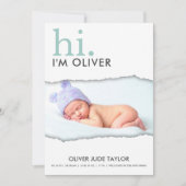 写真モダン破れた紙誕生のお知らせ 招待状 (正面)