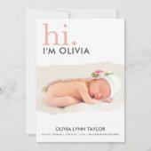 写真モダン破れた紙誕生のお知らせ 招待状 (正面)