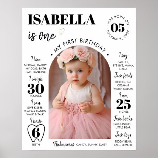写真モダン第1誕生日マイルストーンのサイン ポスター (正面)