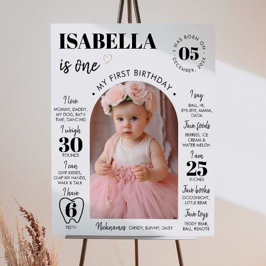 写真モダン第1誕生日マイルストーンのサイン ポスター