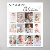 写真モダン第1誕生日マイルストーンのサイン ポスター (正面)