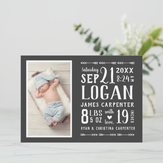 写真モダン素朴の誕生発表 案内状 (スタンド正面)