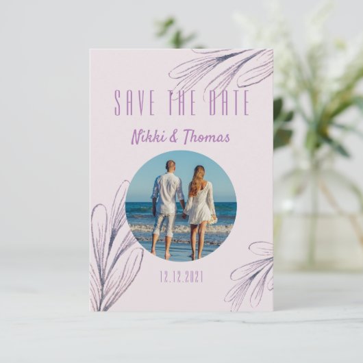 写真モダン紫のスクリプエレガントト日付の保存 (スタンド正面)