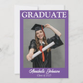 写真モダン紫の卒業発表 招待状 (正面)