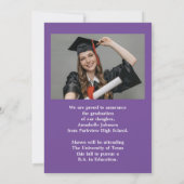 写真モダン紫の卒業発表 招待状 (裏面)