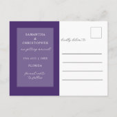 写真モダン紫の日付を保存結婚する 案内ポストカード (裏面)