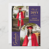 写真モダン紫金ゴールド卒業発表 招待状 (正面)