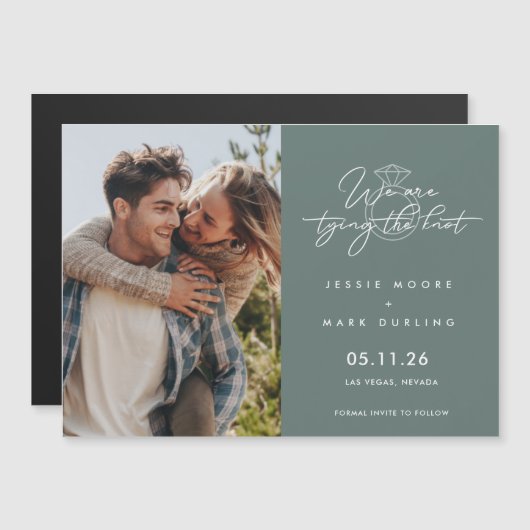 写真モダン結び結び結婚の日付を保存 (正面/裏面)