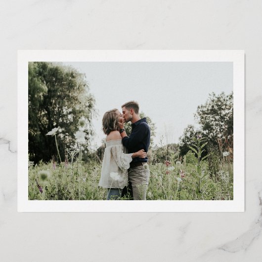 写真モダン結エレガント婚日付金ゴールドの保存 箔招待状 (裏面)