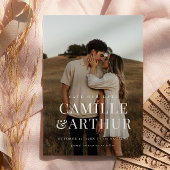 写真モダン結スタイリッシュ婚式の日付を保存 招待状