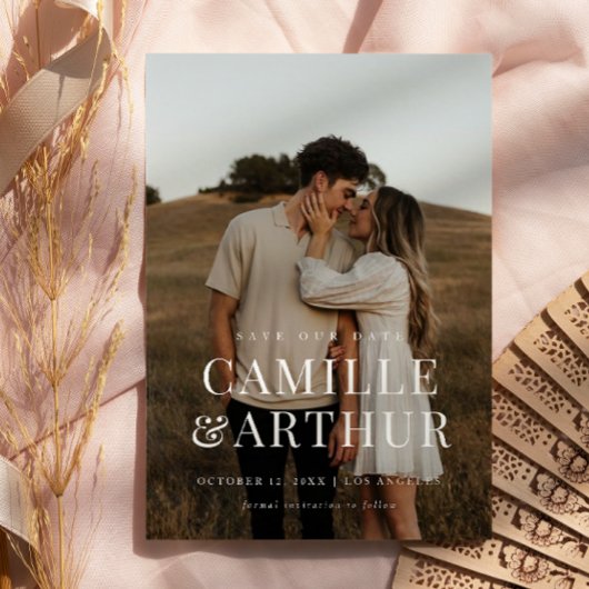 写真モダン結スタイリッシュ婚式の日付を保存 招待状