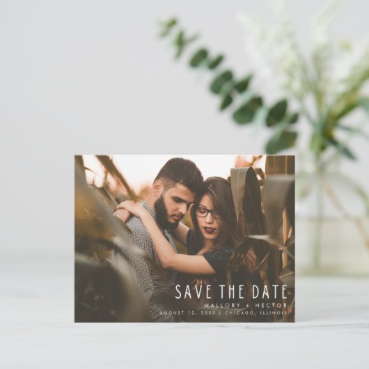 写真モダン結スタイリッシュ婚日の保存 案内ポストカード (スタンド正面)