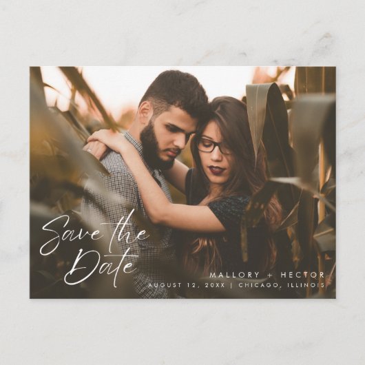 写真モダン結スタイリッシュ婚日の保存 案内ポストカード (正面)
