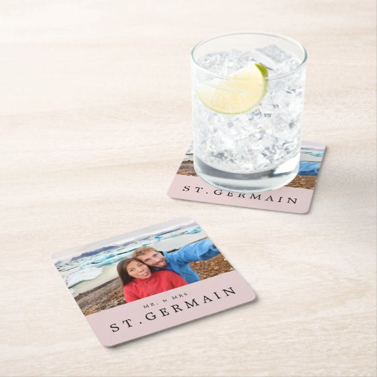 写真モダン結婚のパーソナライズされた好意 スクエアペーパーコースター (インサイチュ)