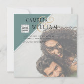 写真モダン結婚式の招待QRコード出欠グリーン (正面)