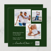 写真モダン結婚式の招待QRコード出欠グリーン (正面/裏面)