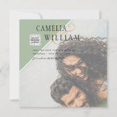 写真モダン結婚式の招待QRコード出欠グリーン (正面)