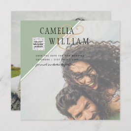 写真モダン結婚式の招待QRコード出欠グリーン