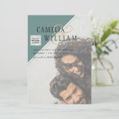 写真モダン結婚式の招待QRコード出欠グリーン 招待状 (スタンド正面)