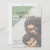 写真モダン結婚式の招待QRコード出欠グリーン 招待状 (正面)