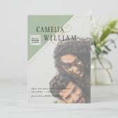 写真モダン結婚式の招待QRコード出欠グリーン 招待状 (スタンド正面)