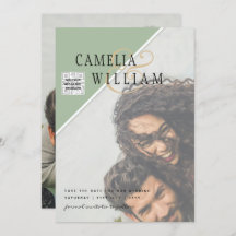 写真モダン結婚式の招待QRコード出欠グリーン