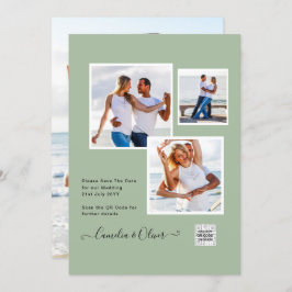 写真モダン結婚式の招待QRコード出欠グリーン 招待状