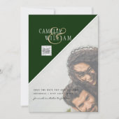 写真モダン結婚式の招待QRコード出欠グリーン 招待状 (正面)