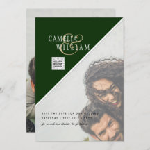 写真モダン結婚式の招待QRコード出欠グリーン