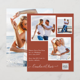 写真モダン結婚式の招待QRコードRSVPシナモン