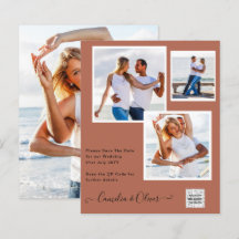 写真モダン結婚式の招待QRコードRSVPシナモン