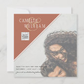 写真モダン結婚式の招待QRコードRSVPシナモン (正面)