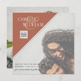 写真モダン結婚式の招待QRコードRSVPシナモン