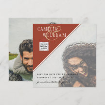 写真モダン結婚式の招待QRコードRSVPシナモン