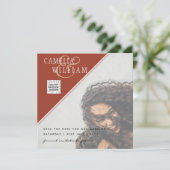 写真モダン結婚式の招待QRコードRSVPシナモン (スタンド正面)