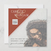 写真モダン結婚式の招待QRコードRSVPシナモン (正面)