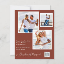 写真モダン結婚式の招待QRコードRSVPシナモン