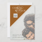 写真モダン結婚式の招待QRコードRSVPシナモン 招待状 (正面)