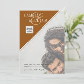 写真モダン結婚式の招待QRコードRSVPシナモン 招待状 (スタンド正面)